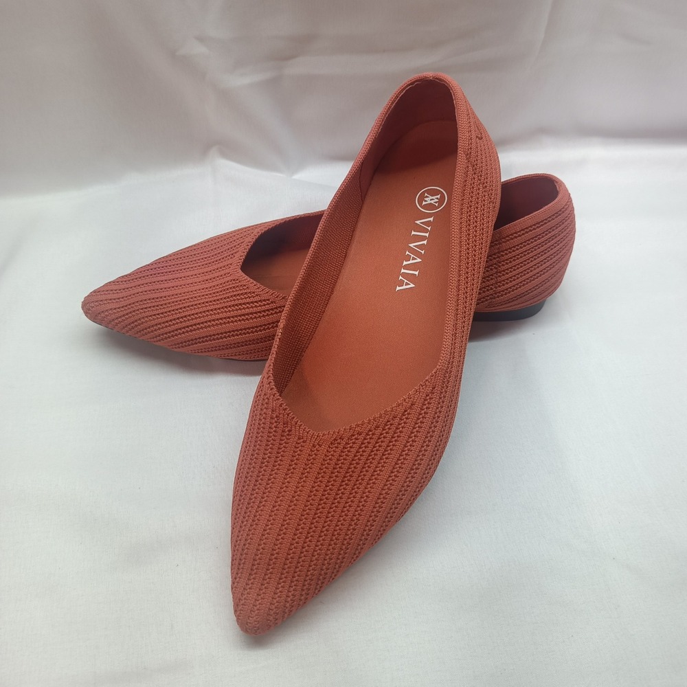 Vivaia Aria 5 Pointed-Toe Flats Terracotta Orange Knit Shoes EU 38.5 US 8 Casual